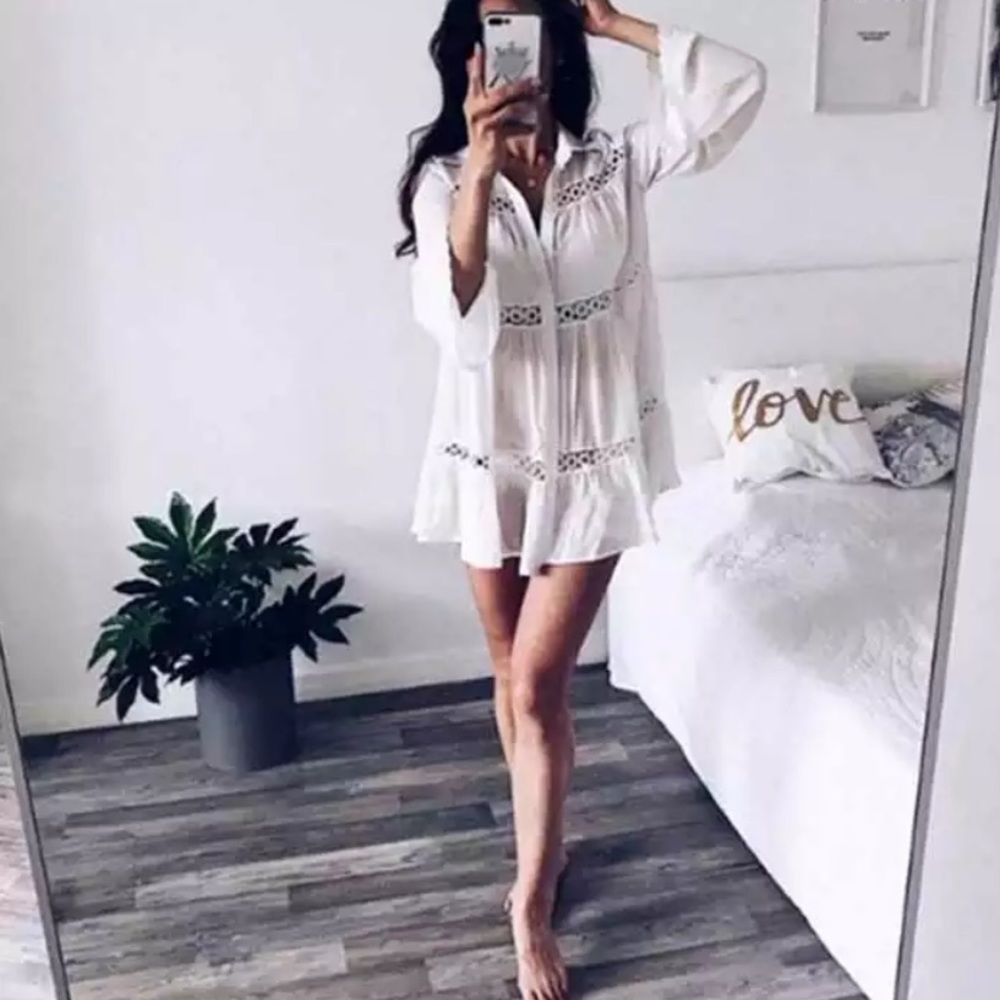 New Bohemian Button Up Tunic Top Dress Beach Dress - Picture 3 of 12
